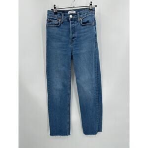 RE/DONE High Rise Straight Ankle Fray Denim Jeans Size 24